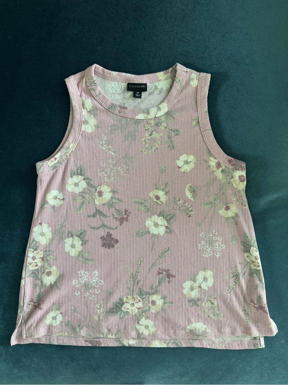 Tahari Dusty Rose Floral Ribbed Tank Top